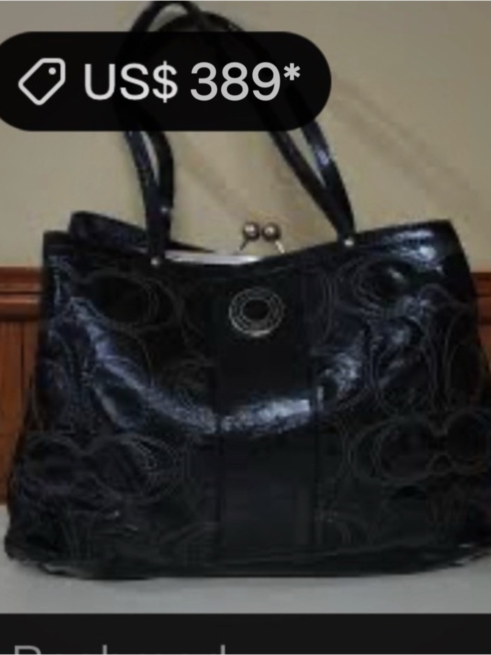 Vintage Coach kiss lock soho shoulder bag Black Leather with Signature Charm - Picture 4 of 17